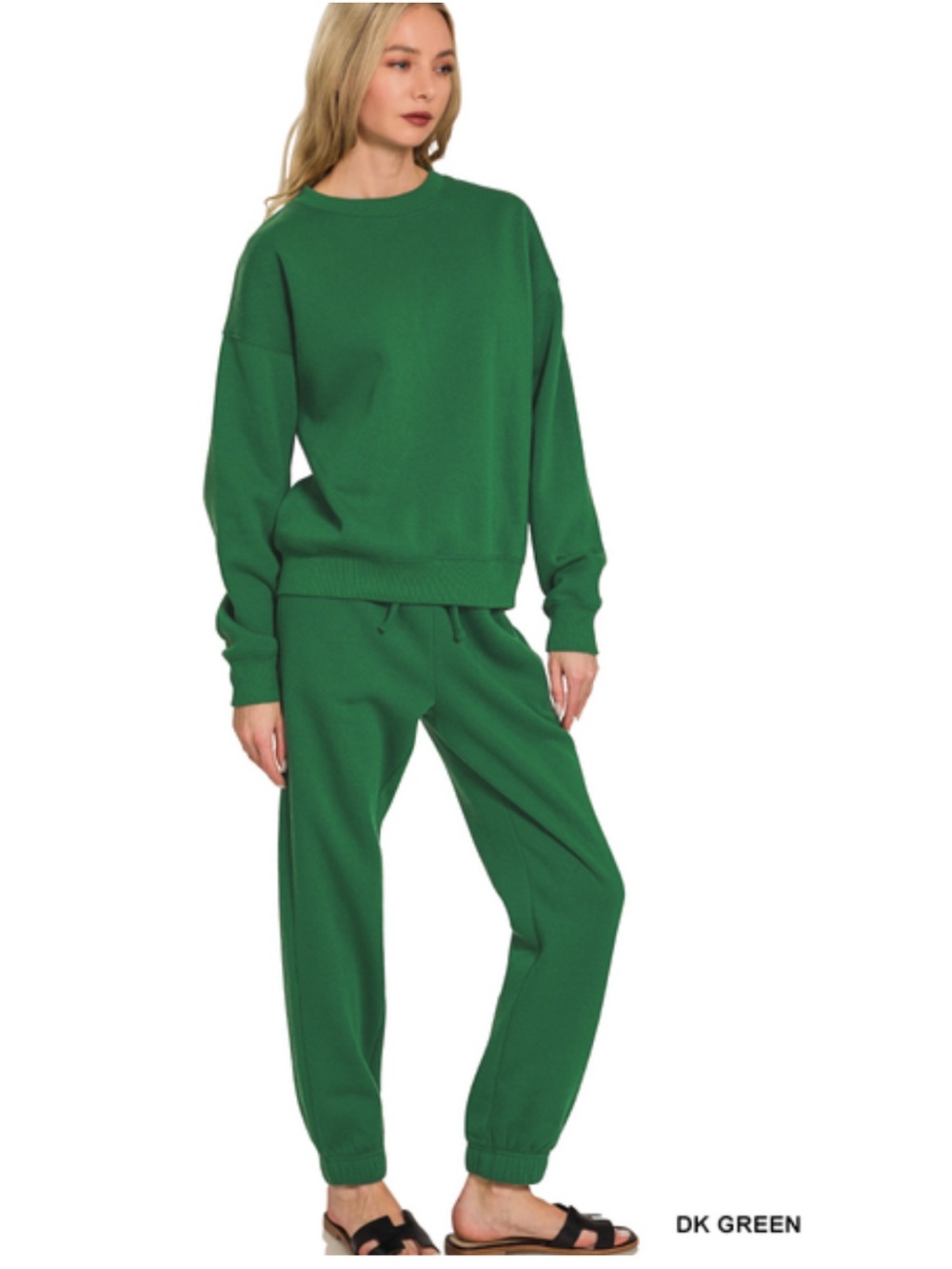 Dark green ZENANA FLEECE LONG SLEEVE
PULLOVER & JOGGER SET